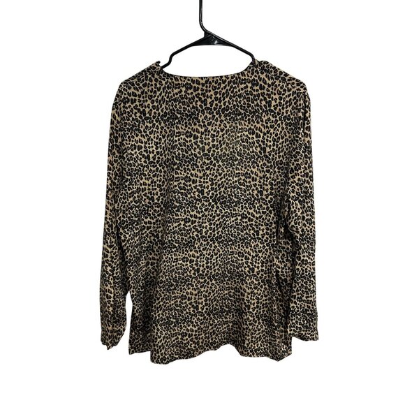 Vintage Stunt Silk Leopard Print Blouse Brown Black Sz Medium Button Front Retro - Picture 2 of 9